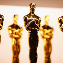 Close up of Oscar statues.