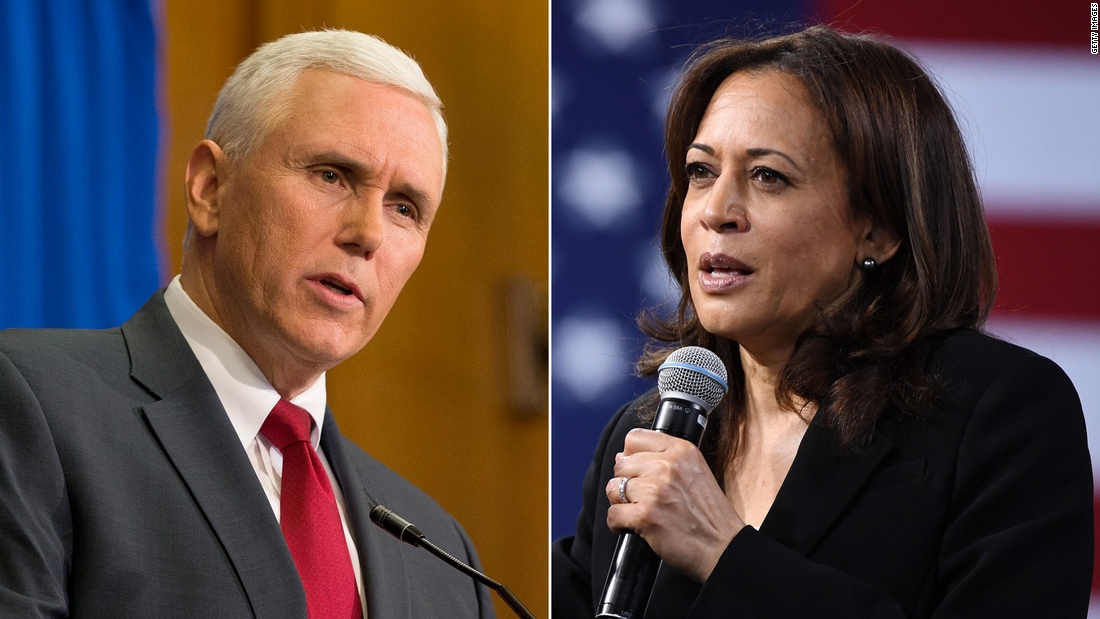 Side by side of Mike Pence and Kamala Harris