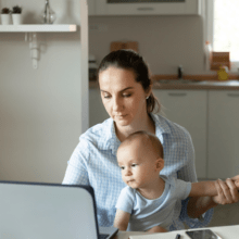 Snapshot of a mother working from home.