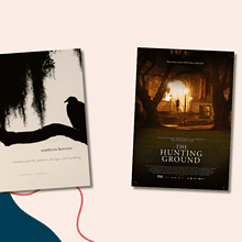 An image showcasing three documentary posters makes thought-provoking media recommendations. From left to right: "Southern Horrors," featuring a crow, a tree, and text about sexual violence; "The Hunting Ground," showing a dimly lit scene with people in the background; and "On the Record," with a cracked vinyl record.