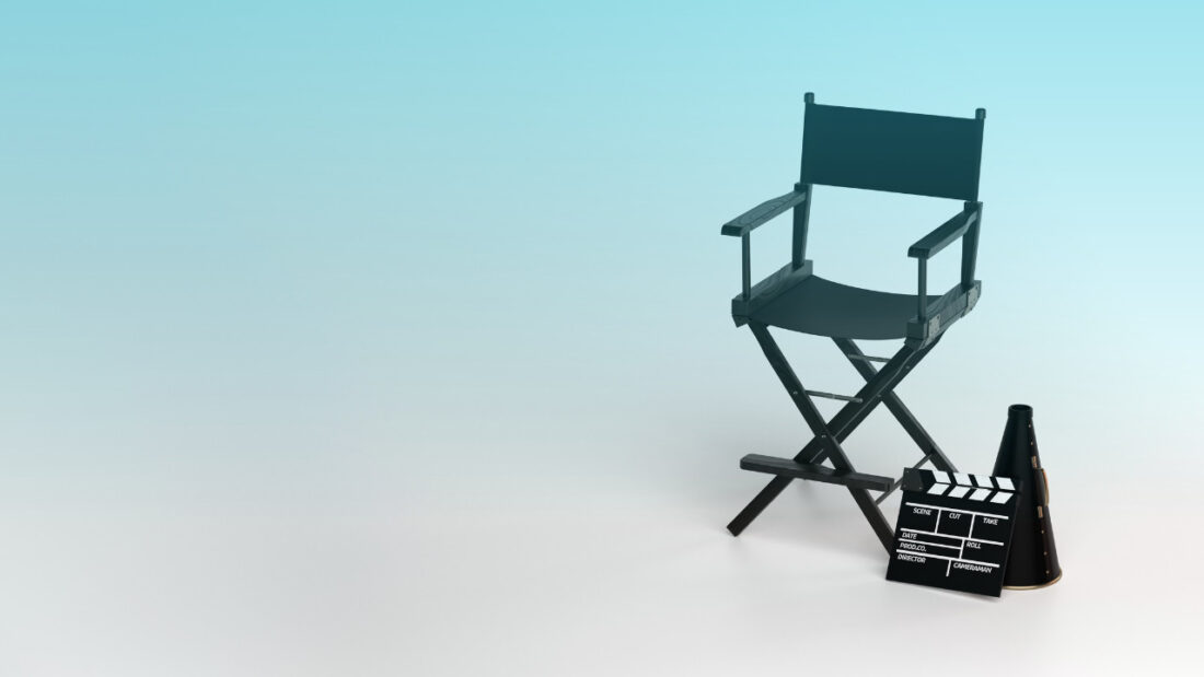 Empty director's chair on film set