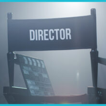 Empty director's chair with clapperboard on film set